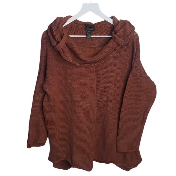 Pure Handknit Rust Cowl Neck Sweater W-250 Size Large/X-Large - Picture 1 of 9